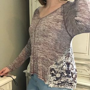 💐Burgundy Oversized Lace Hip Sweater